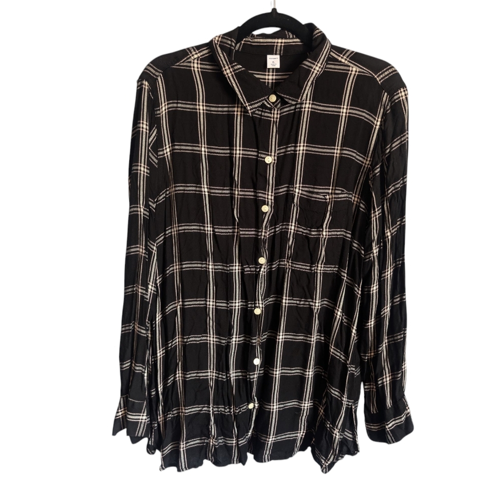 Button down black thin striped pink and white lightweight plaid shirt XL